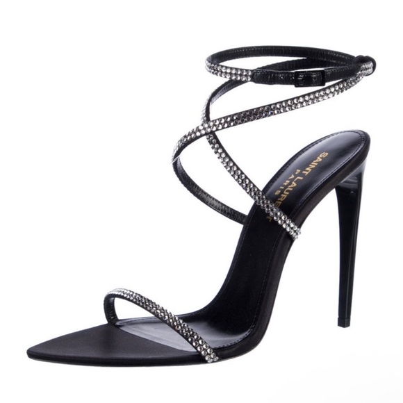 Saint Laurent Shoes - Saint Laurent 110mm rhinestone-embellished straps sandals heels black